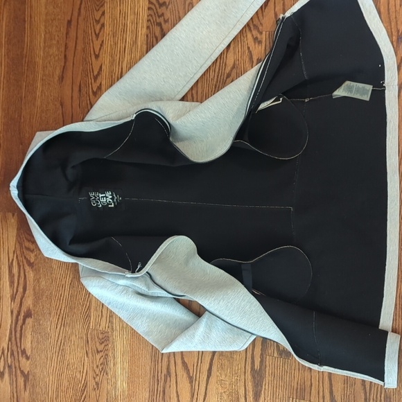 Betsey Johnson "Give Love Get Love" Gray scuba Hoodie zip front jacket sz XS - Picture 8 of 12